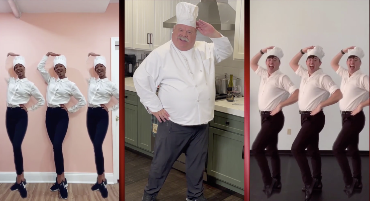Kevin Chamberlin and dancers tipping their hats