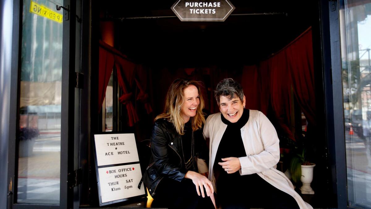 Kelly Sawdon, left, partner and executive vice president of Ace Hotels, and Kristy Edmunds, right, artistic director for Center for the Art of Performance at UCLA.
