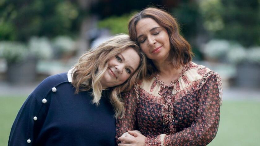 Melissa McCarthy, left, and Maya Rudolph star in "Life of the Party," a film about a housewife who goes back to college and winds up at the same school as her daughter.
