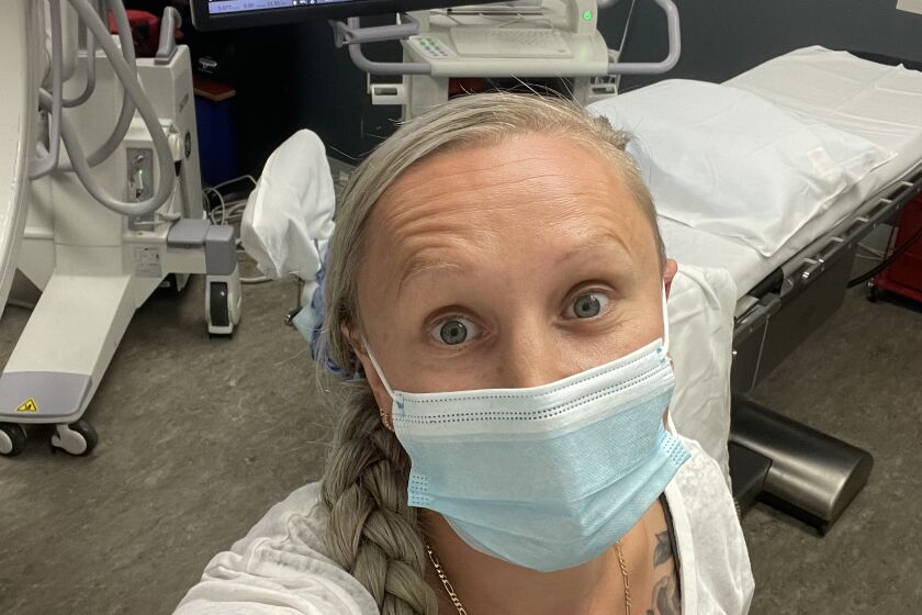 Olympic gold medal-winning bobsledder Kaillie Humphries is shown during an August procedure in San Diego.