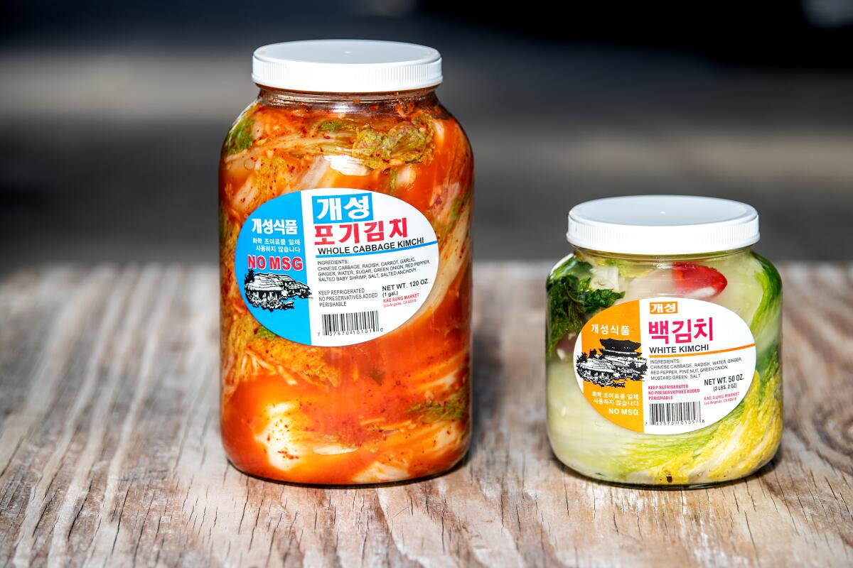 Poggi kimchi, left, and baek kimchi from Kae Sung Market in Koreatown.