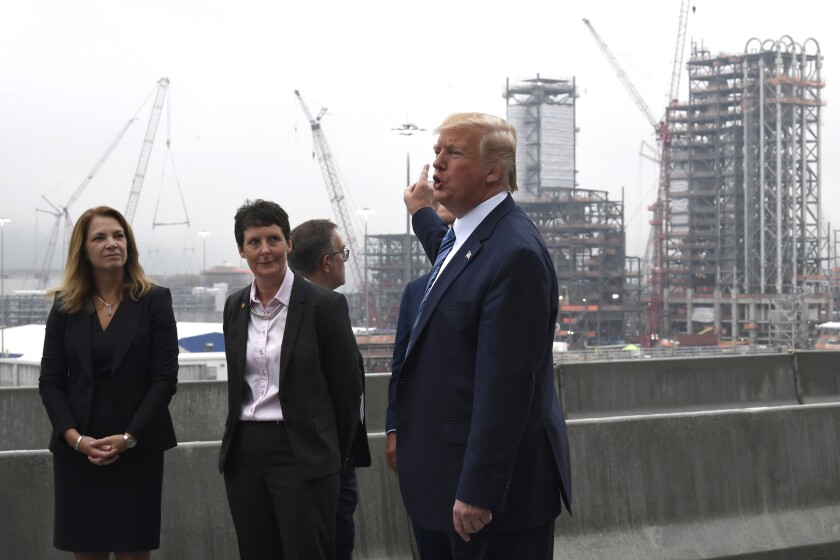 President Trump views construction during a visit to Shell's Pennsylvania Petrochemicals Complex in Monaca, Penn., in August