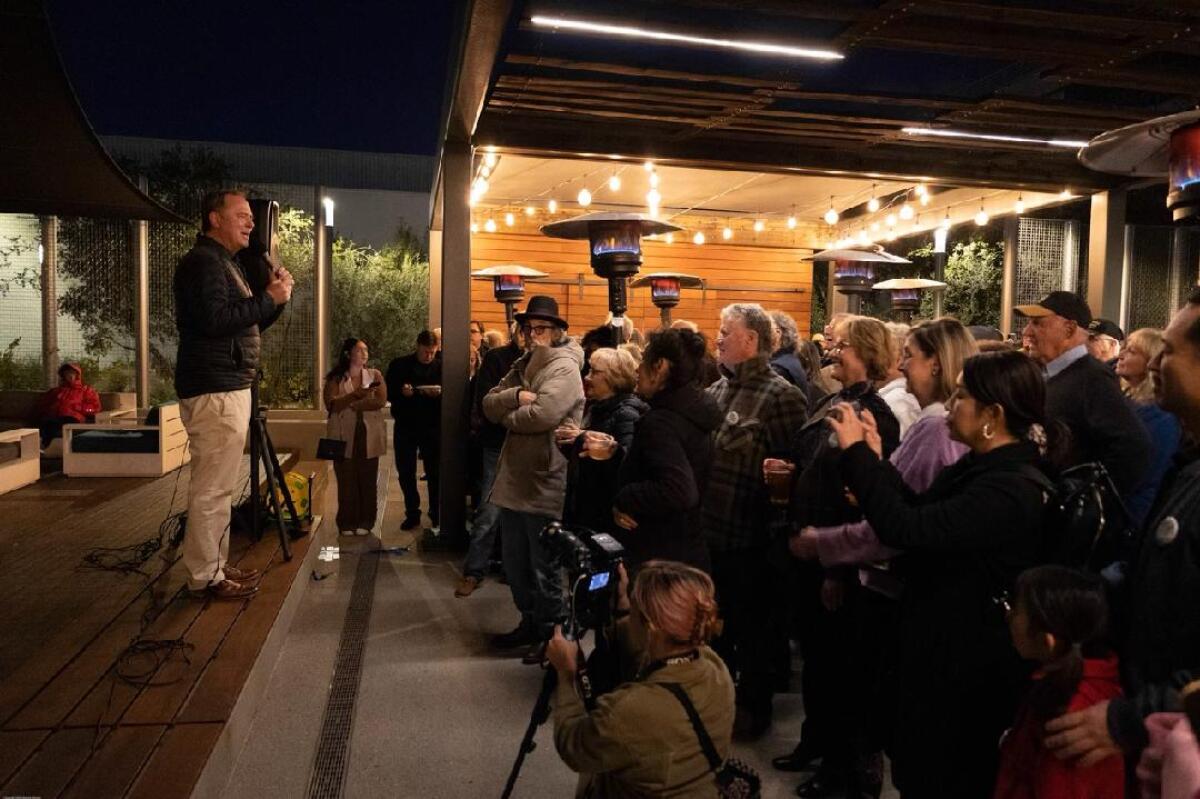 Rep. Adam Schiff pitches his bid for the Senate to supporters at Hangar 24 Craft Brewing in Irvine on Wednesday.