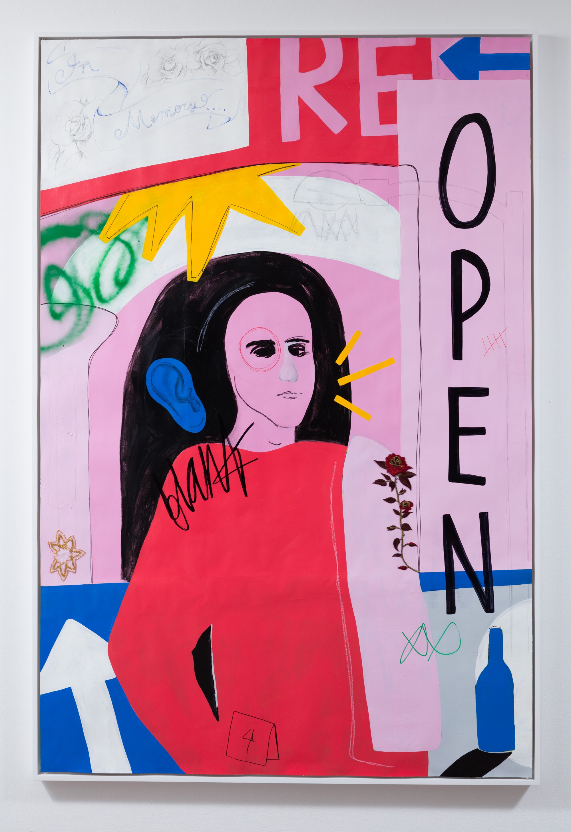 A colorful piece of art depicts a person and the word "Open"