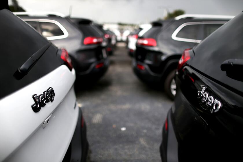 HOLLYWOOD, FL - DECEMBER 01: Jeep vehicles are seen on the sales lot at the Hollywood Chrysler Jeep dealership on December 1, 2015 in Hollywood, Florida. The Fiat Chrysler Automobiles Jeep brand vehicle saw sales increase 20 percent, recording their best November in history. (Photo by Joe Raedle/Getty Images)