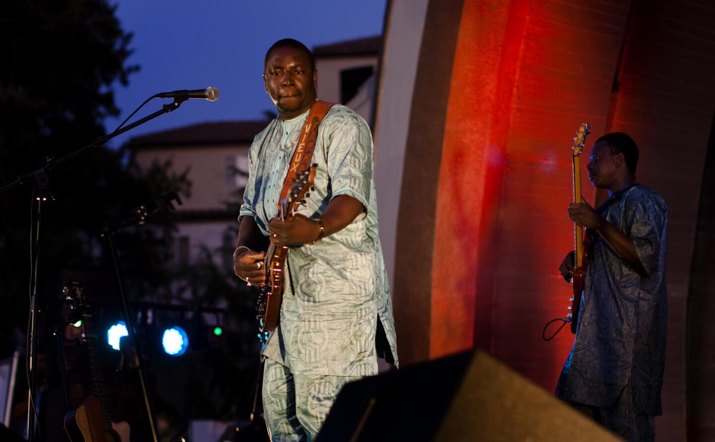 Malian guitarist Vieux Farka Toure performs at the outdoor Levitt Pavilion in Memorial Park in Pasadena.