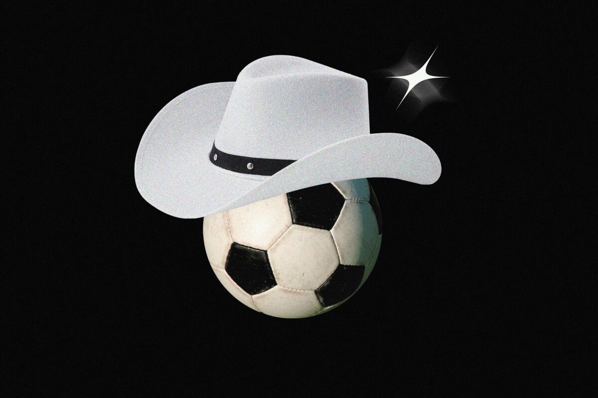 A soccer ball wearing a cowboy hat