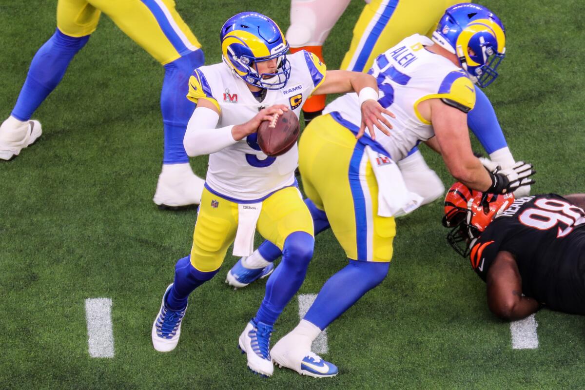 Rams quarterback Matthew Stafford drops back to pass against the Cincinnati Bengals on Sunday.