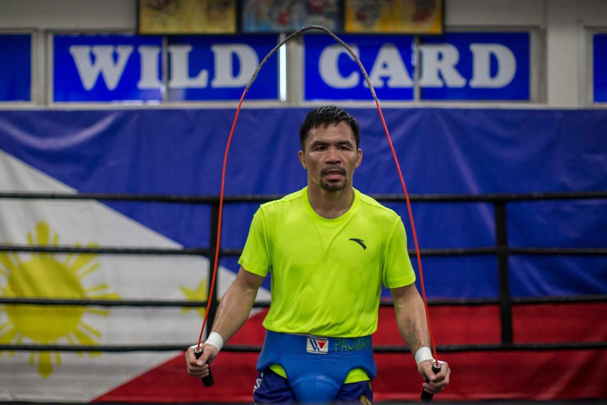 Manny Pacquiao jumps rope during a training session at Wild Card Boxing in L.A. on June 20.