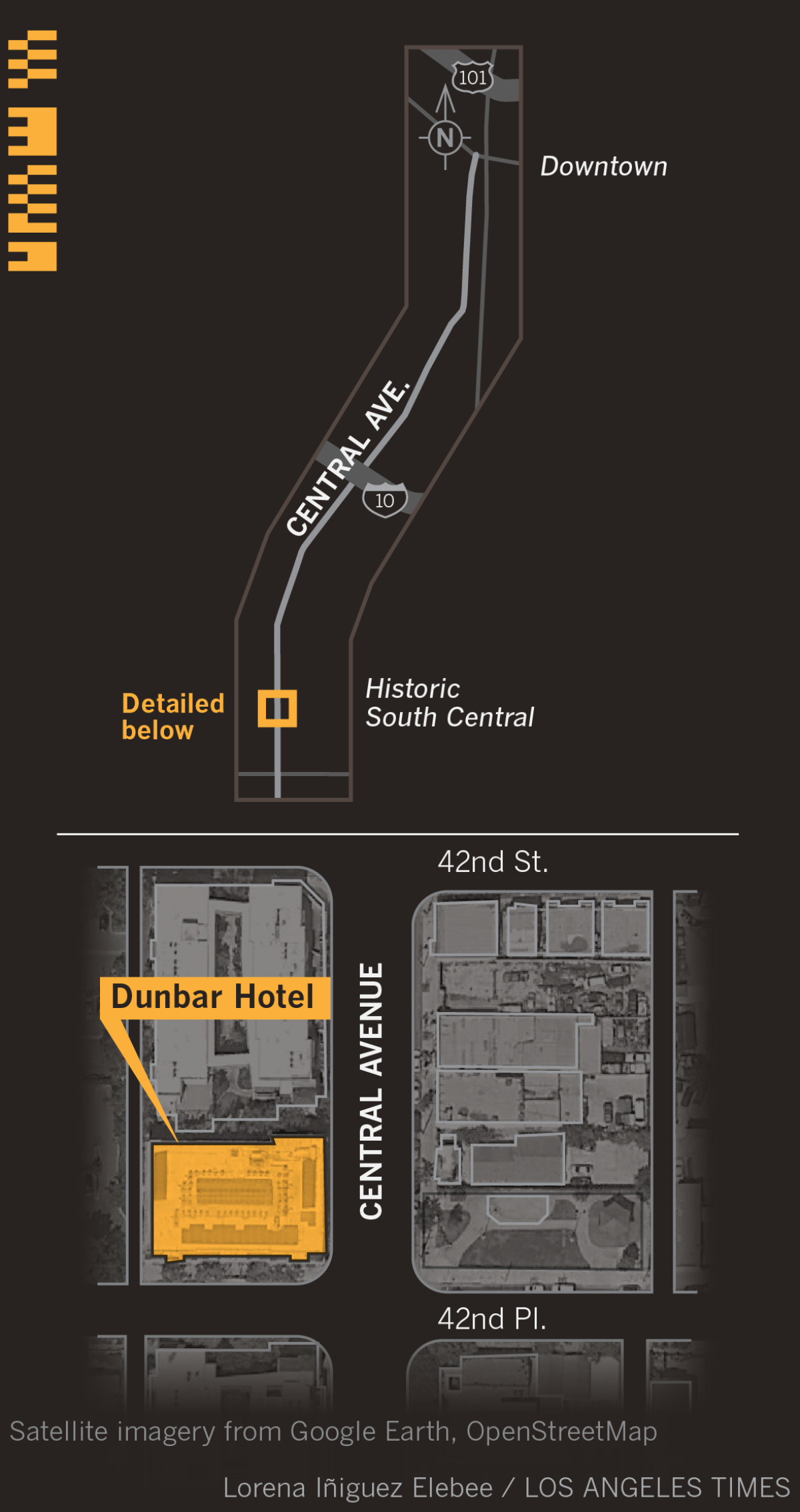 Map locating Dunbar Hotel at 4225 S. Central Ave., Los Angeles