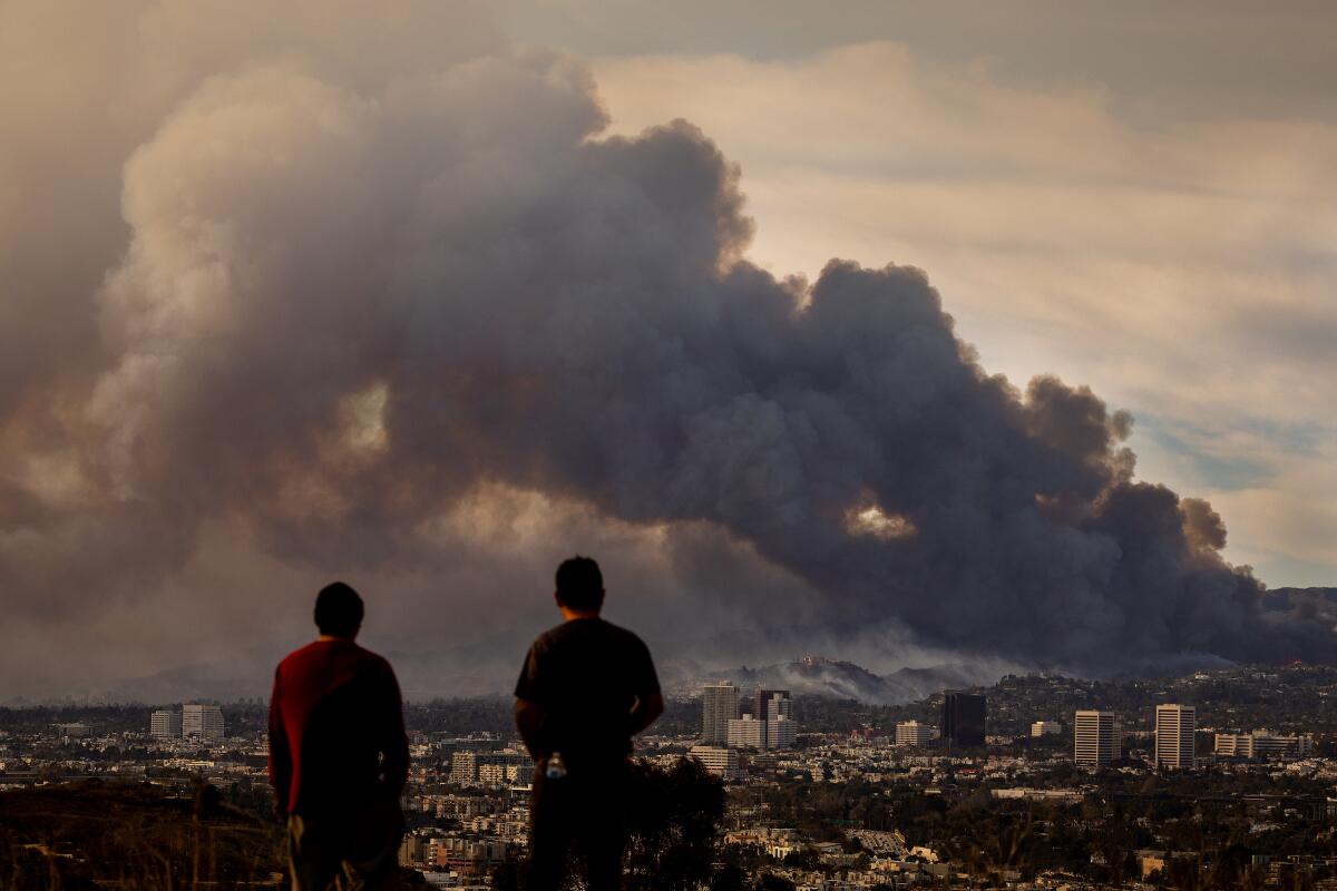 Wildfire smoke from the Palisades and Eaton fires blankets Los Angeles County.