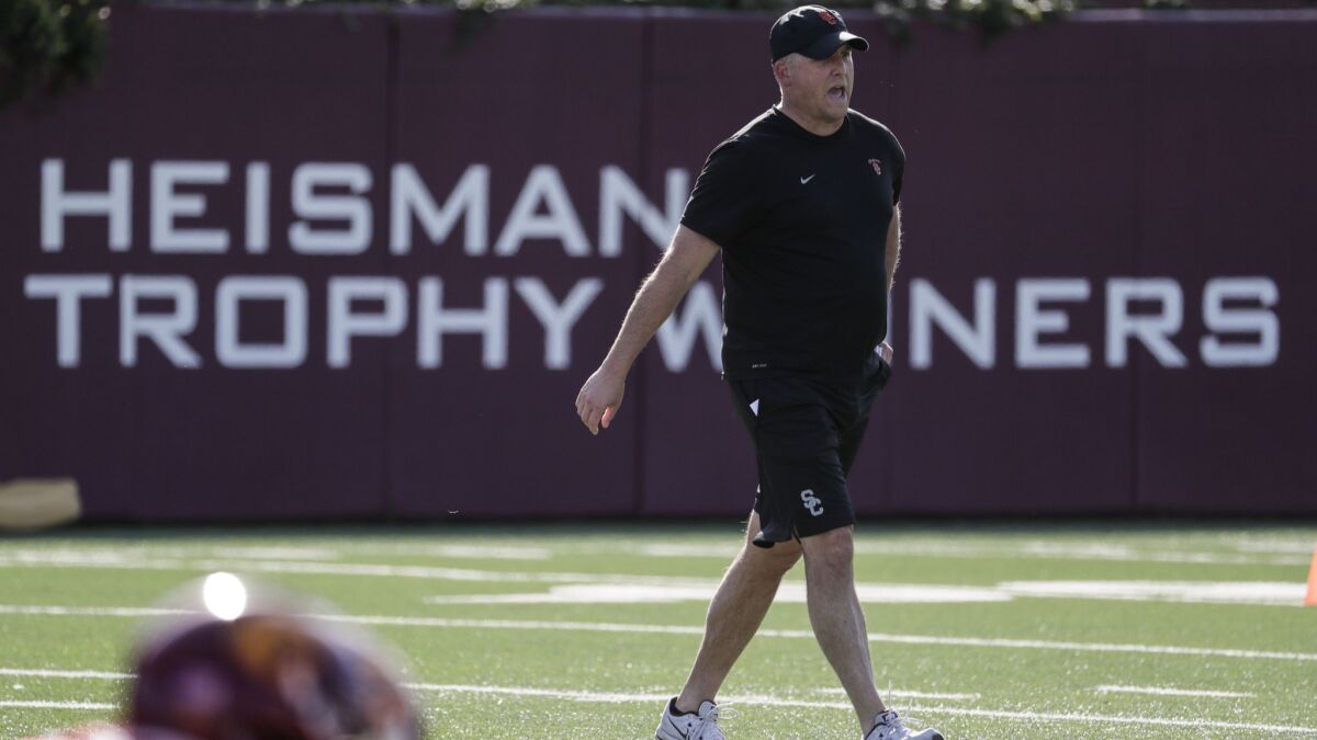 USC coach Clay Helton is impressed with the play of freshman safety Talanoa Hufanga during spring practice.