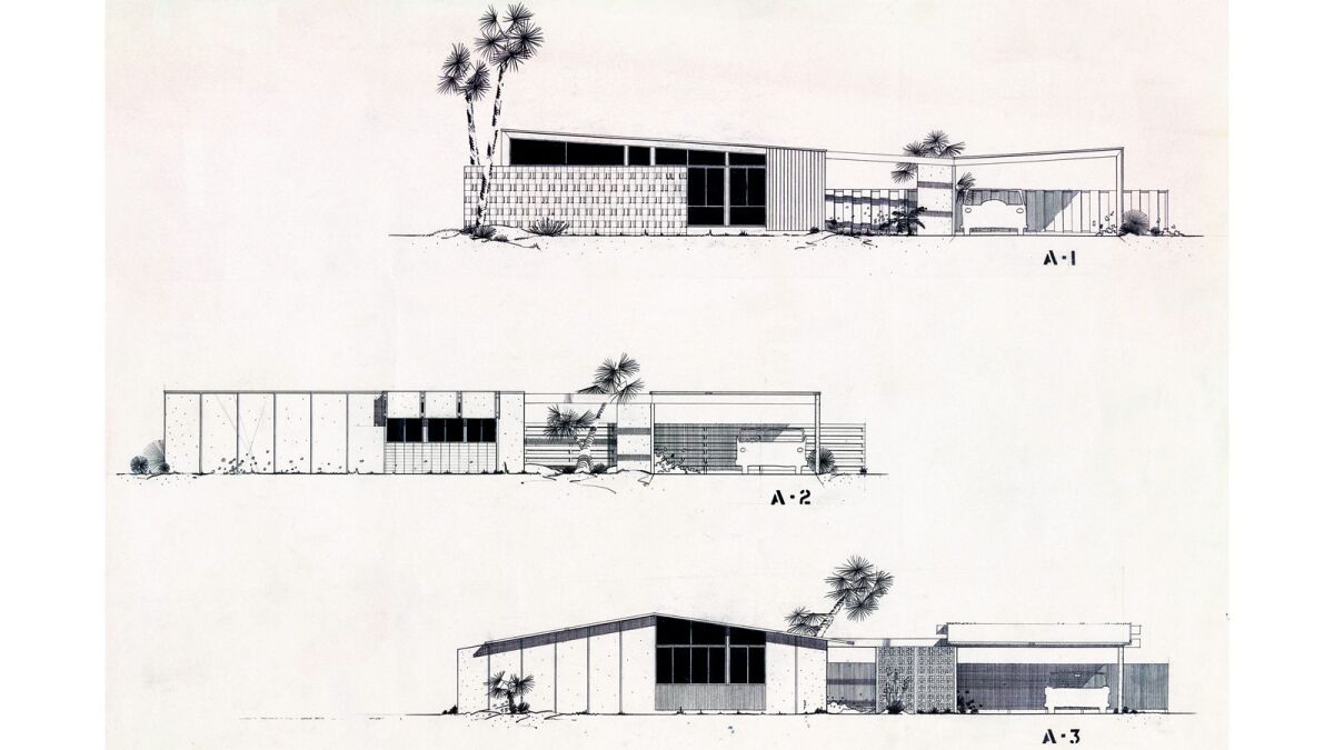 Renderings of William Krisel-designed residences at Racquet Club Road Estates in Palm Springs (1959). The book "William Krisel's Palm Springs: The Language of Moderism" contains a number of such images, as well as monographs about Krisel's work.