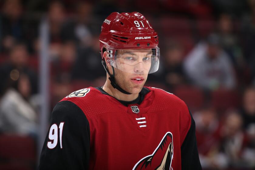 GLENDALE, ARIZONA - DECEMBER 19: Taylor Hall #91 of the Arizona Coyotes during the NHL game against the Minnesota Wild at Gila River Arena on December 19, 2019 in Glendale, Arizona. The Wild defeated the Coyotes 8-5. (Photo by Christian Petersen/Getty Images)