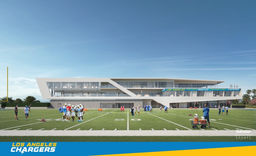 An artist's rendering of the field at the Chargers' planned training complex in El Segundo.