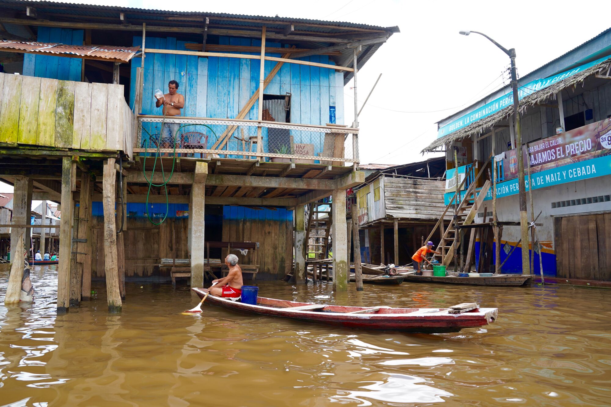 Houses are built on stilts in the Amazon River port of Belen in Iquitos, Peru.
