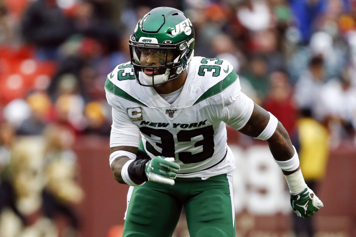 FILE - In this Nov. 17, 2019, file photo, New York Jets strong safety Jamal Adams (33) plays during the second half of an NFL football game against the Washington Redskins in Landover, Md. Adams got his wish. He wanted out of New York and away from the Jets. His new home is in Seattle and for what the Seahawks gave up, they need Adams to play like an All-Pro. (AP Photo/Patrick Semansky, File)