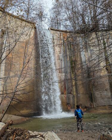 The waterfall at Brown Mountain Dam. 