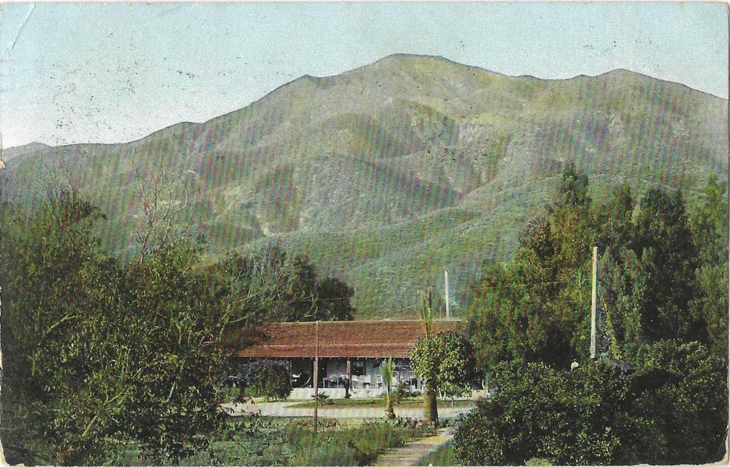 A postcard shows Casa Verdugo with a mountain backdrop