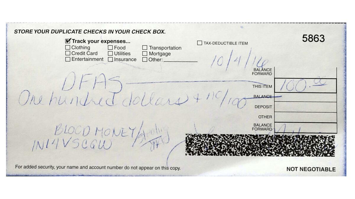 Carbon copies of checks written to DFAS from Ret. Master Sgt. William McLain.