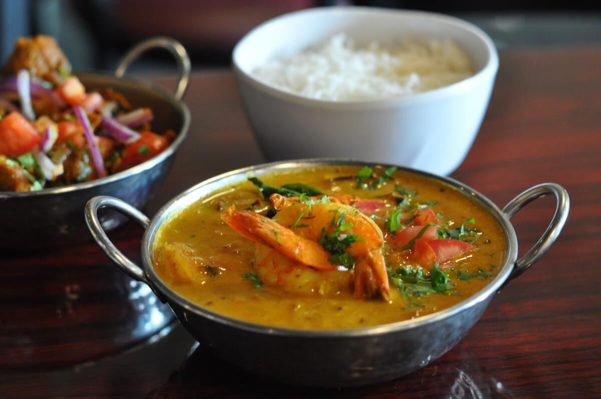 Shrimp coconut curry and rice at Annapurna Grill in Pasadena.