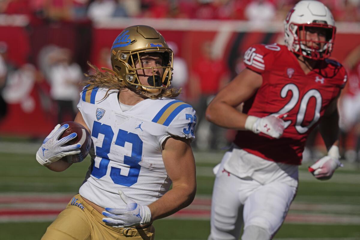 UCLA running back Carson Steele carries the ball against Utah in the second half.