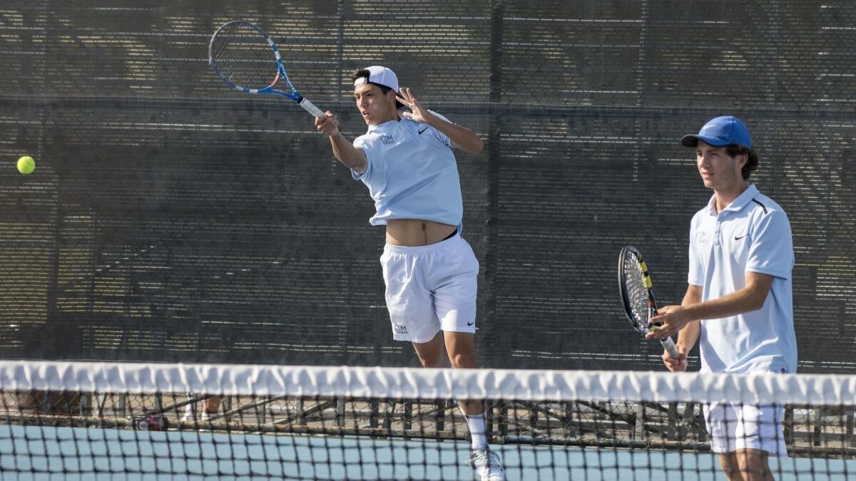 Corona del Mar High's Ryan Wessler, left, and his doubles partner, Jacob Cooper, right, finished 56-10 in 2018.