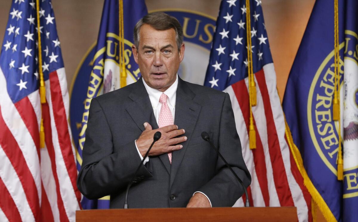 House Speaker John A. Boehner announces that he will resign from Congress at the end of October.