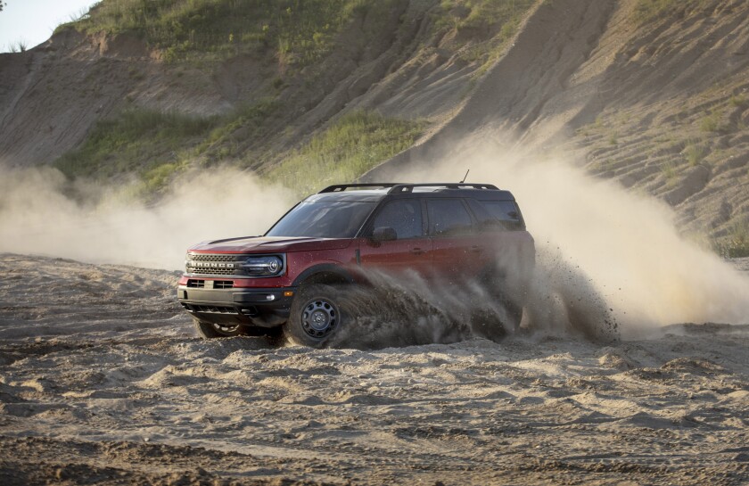 This undated photo from Ford shows the 2021 Bronco Sport, a small SUV with impressive off-road capabilities. (Courtesy of Ford Motor Co. via AP).