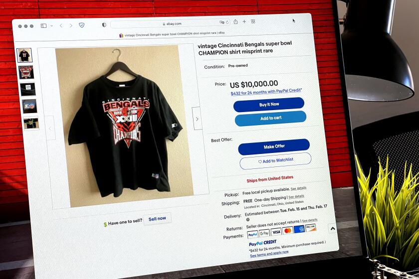 A used t-shirt showing an alternate reality - where the Bengals beat the 49ers in 1989 - is priced at $10,000 on eBay.