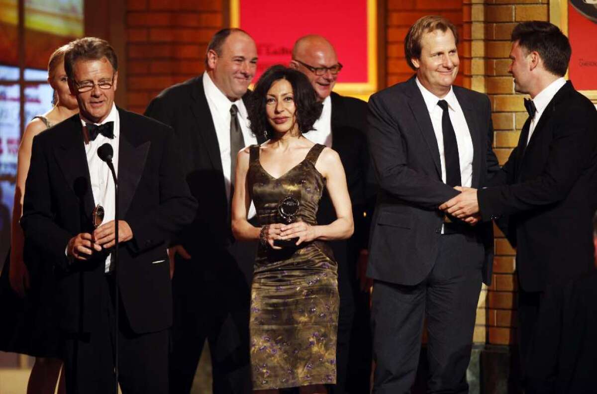 Yasmina Reza, center, receiving the 2009 Tony Award for best play for "God of Carnage."