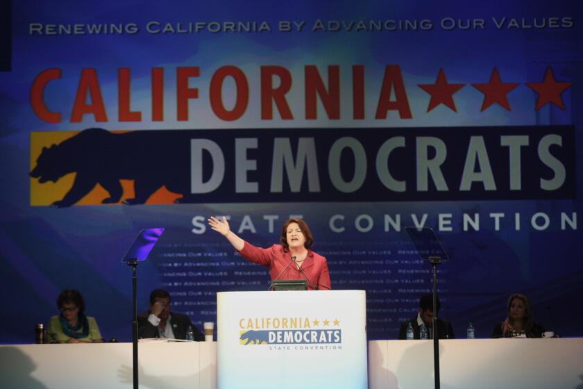 Then-California Assembly Majority Leader Toni Atkins speaks at the California Democratic Convention at the L.A. Convention Center in March. She became Assembly speaker May 12.
