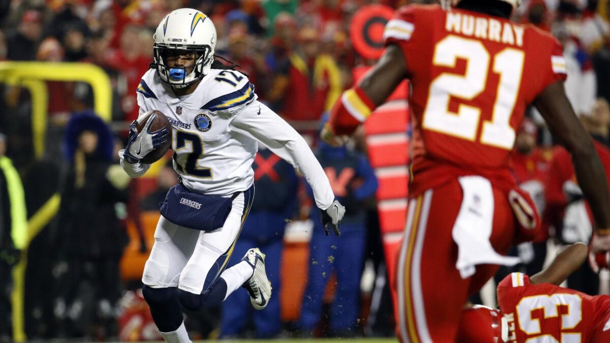 Chargers wide receiver Travis Benjamin carries the ball during a game against the Kansas City Chiefs in December.