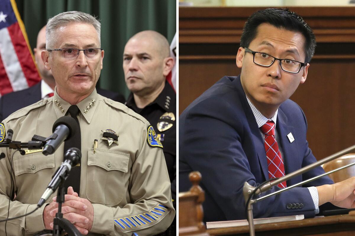 Left, Tulare County Sheriff Mike Boudreaux. Right, Assemblyman Vince Fong.