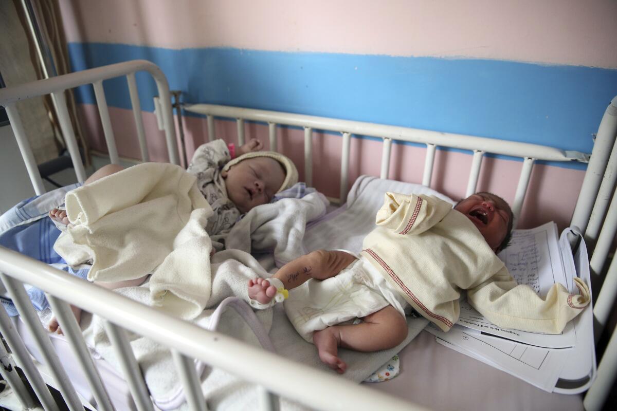 Newborn babies in their hospital beds in Afghanistan
