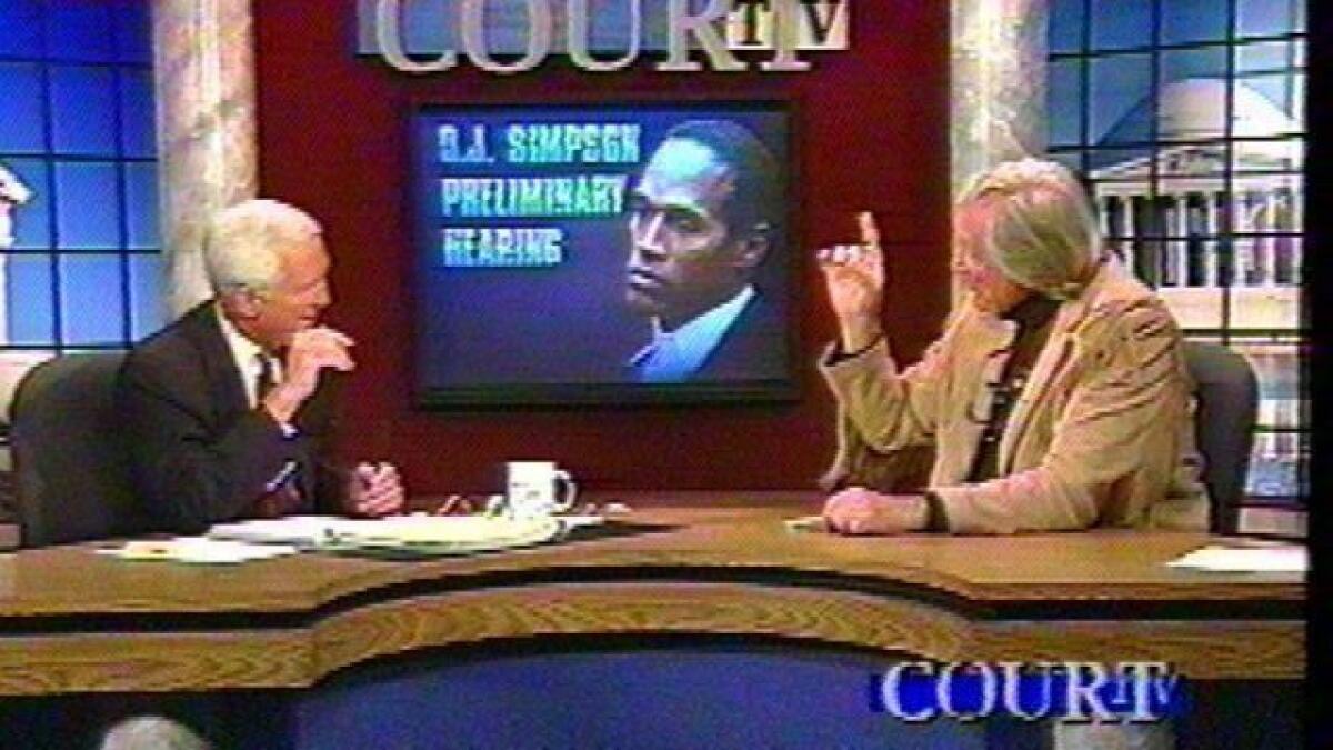 Anchor Fred Graham and defense lawyer Gerry Spence discuss the O.J. Simpson trial on the original Court TV.