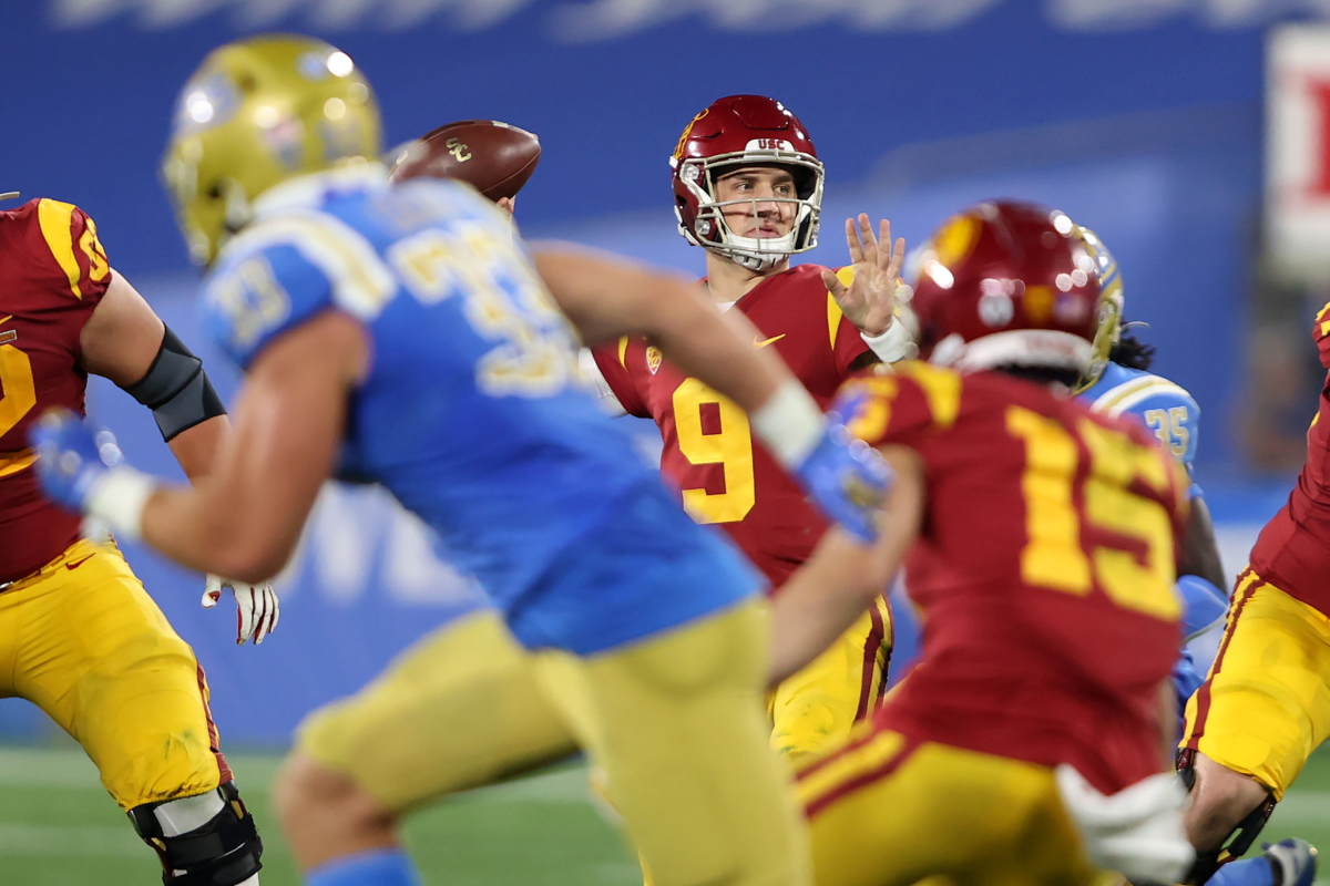 USC quarterback Kedon Slovis passes during the Trojans' comeback win over UCLA on Dec. 12.