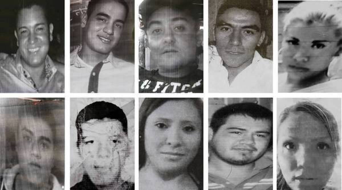 Images taken from flyers made by relatives show 10 of the 12 people who vanished from a bar in Mexico City on May 26, 2013.