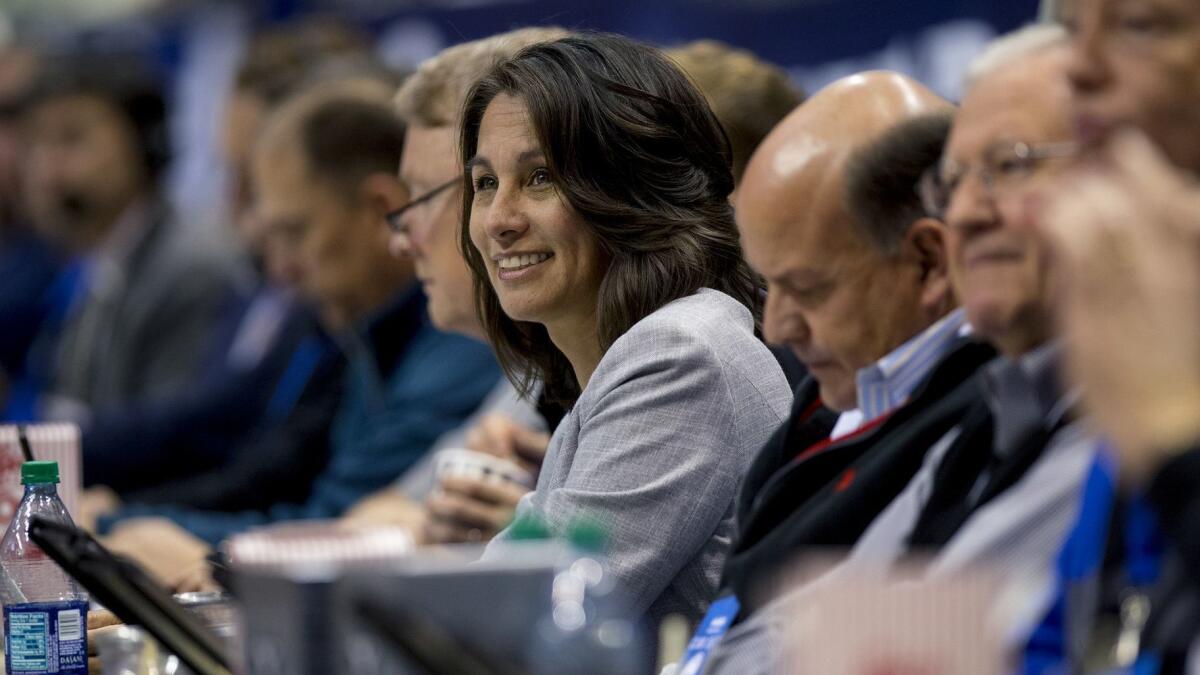 West Coast Conference commissioner Gloria Nevarez watches a men's basketball game between BYU and Gonzaga on Jan. 31.