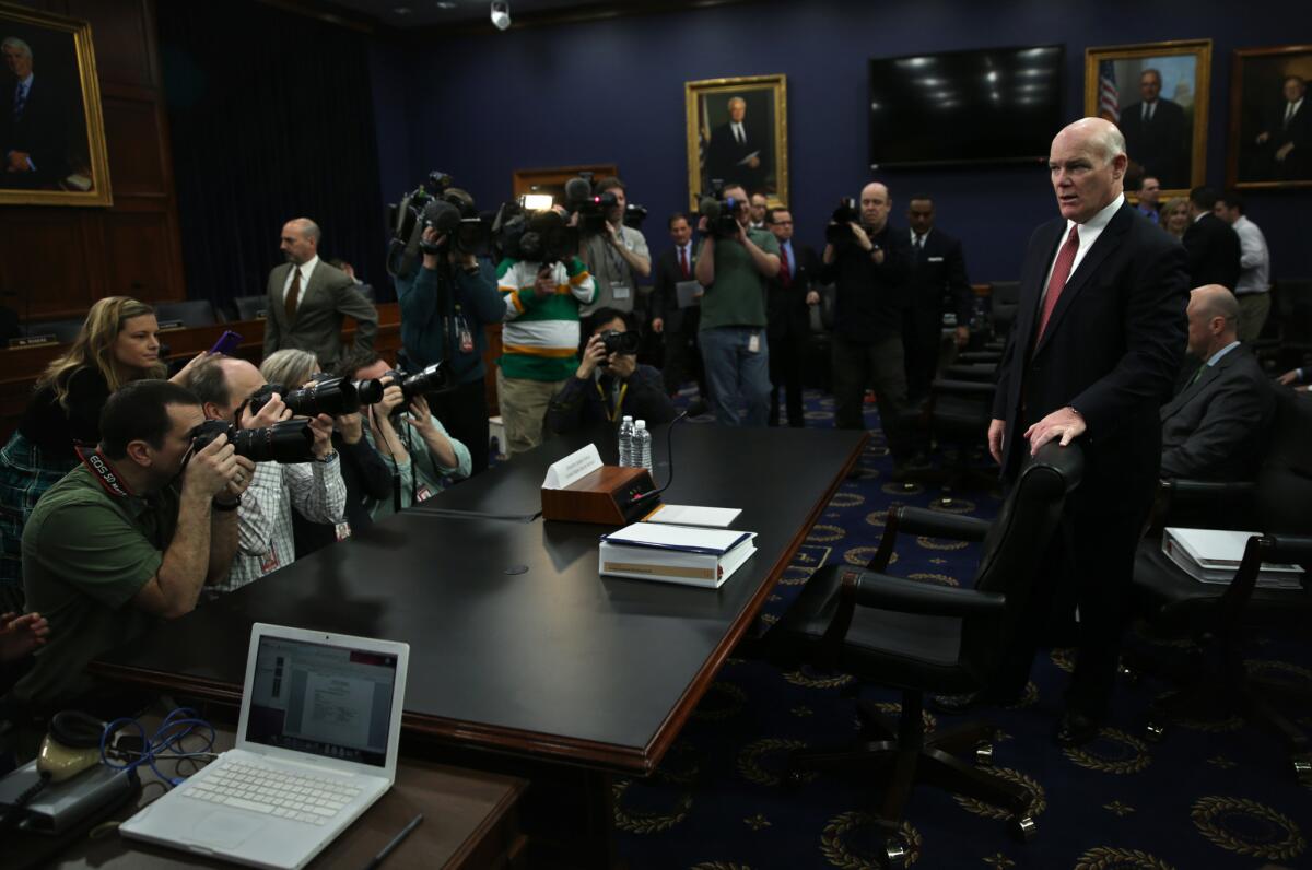 Secret Service Director Joseph Clancy takes his seat for a hearing before the homeland security subcommittee of the House Appropriations Committee on March 17, 2015, on Capitol Hill.