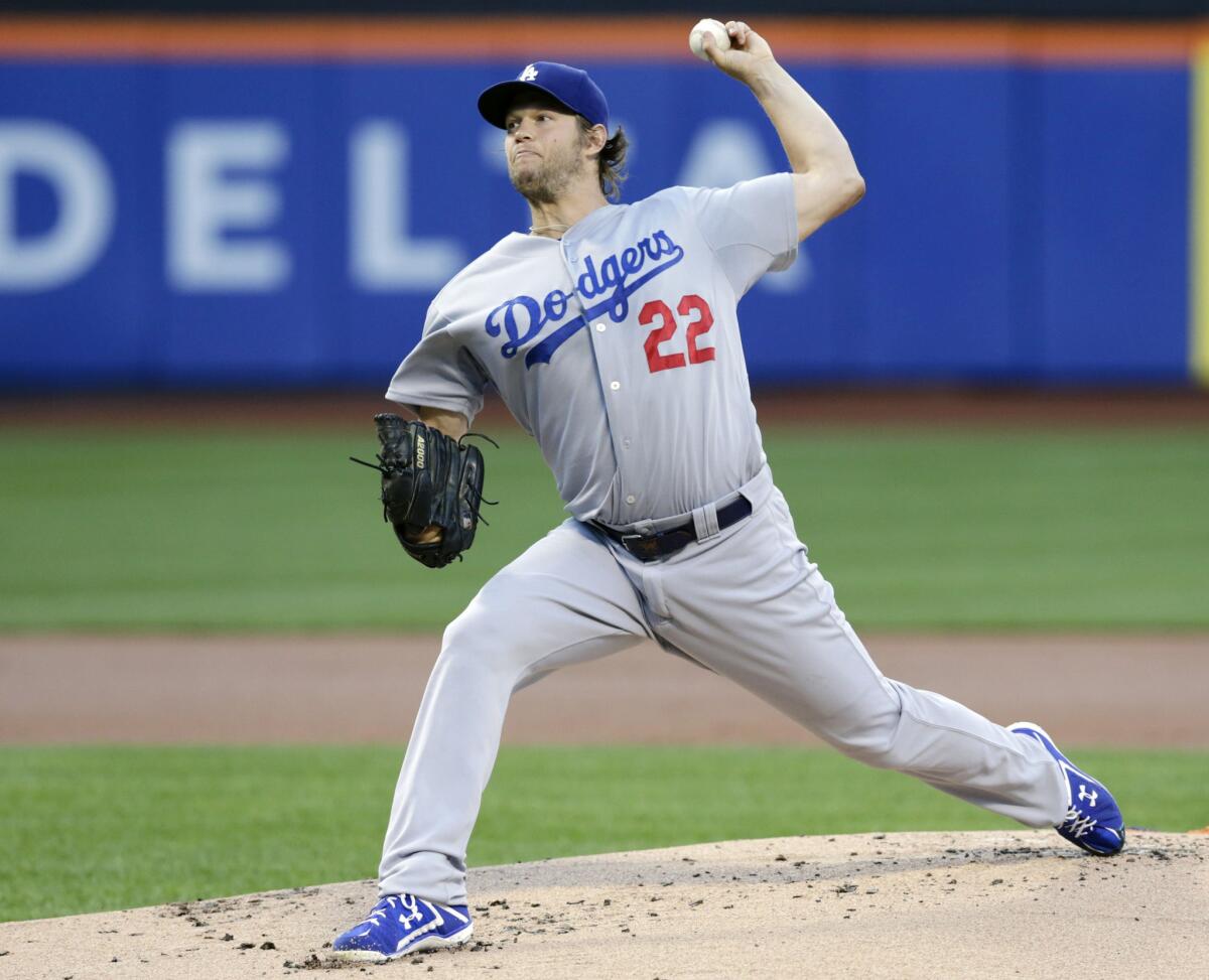 Dodgers left-hander Clayton Kershaw delivers a pitch against the Mets.
