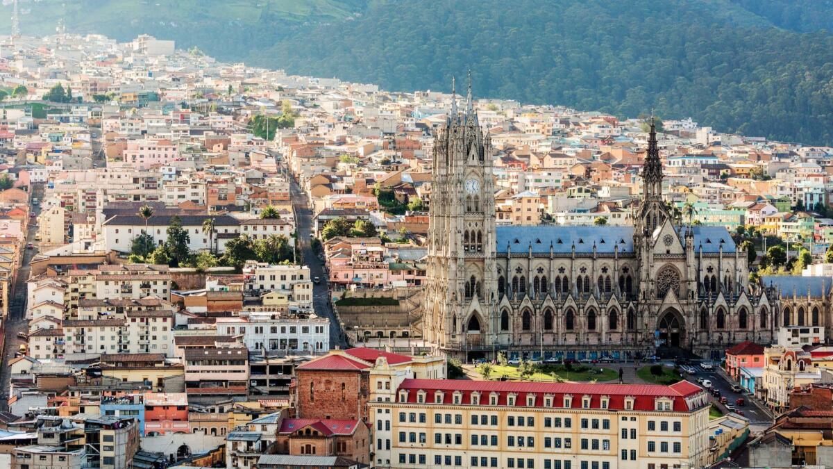 You can fly to Quito, Ecuador, for $470 round trip on Copa Airlines and see the Basilica of the National Vow surrounded by the Old Town.