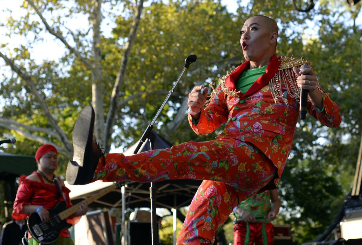 Lead singer Liang Long of Chinese indie rock band Second Hand Rose performs Oct. 5 at the Modern Sky Festival in New York's Central Park.