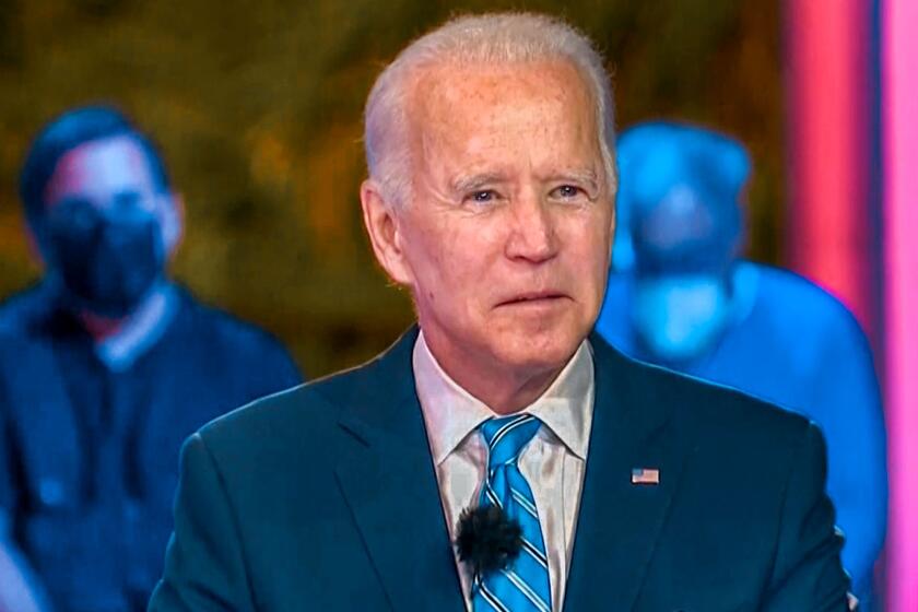 Joe Biden speaks at an NBC Town Hall at Pérez Art Museum in Miami on Monday.