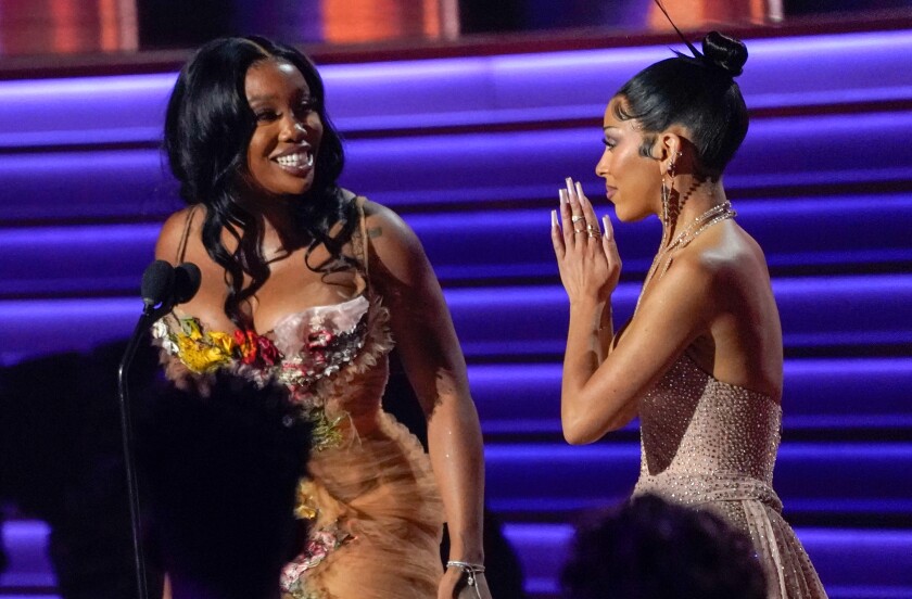 Two female rappers/singers onstage.