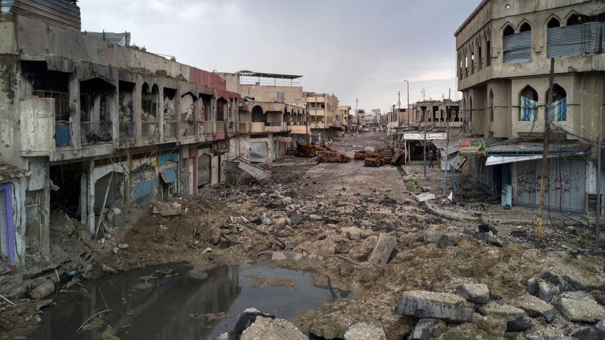 A neighborhood recently retaken by Iraqi security forces from Islamic State militants on the western side of Mosul.