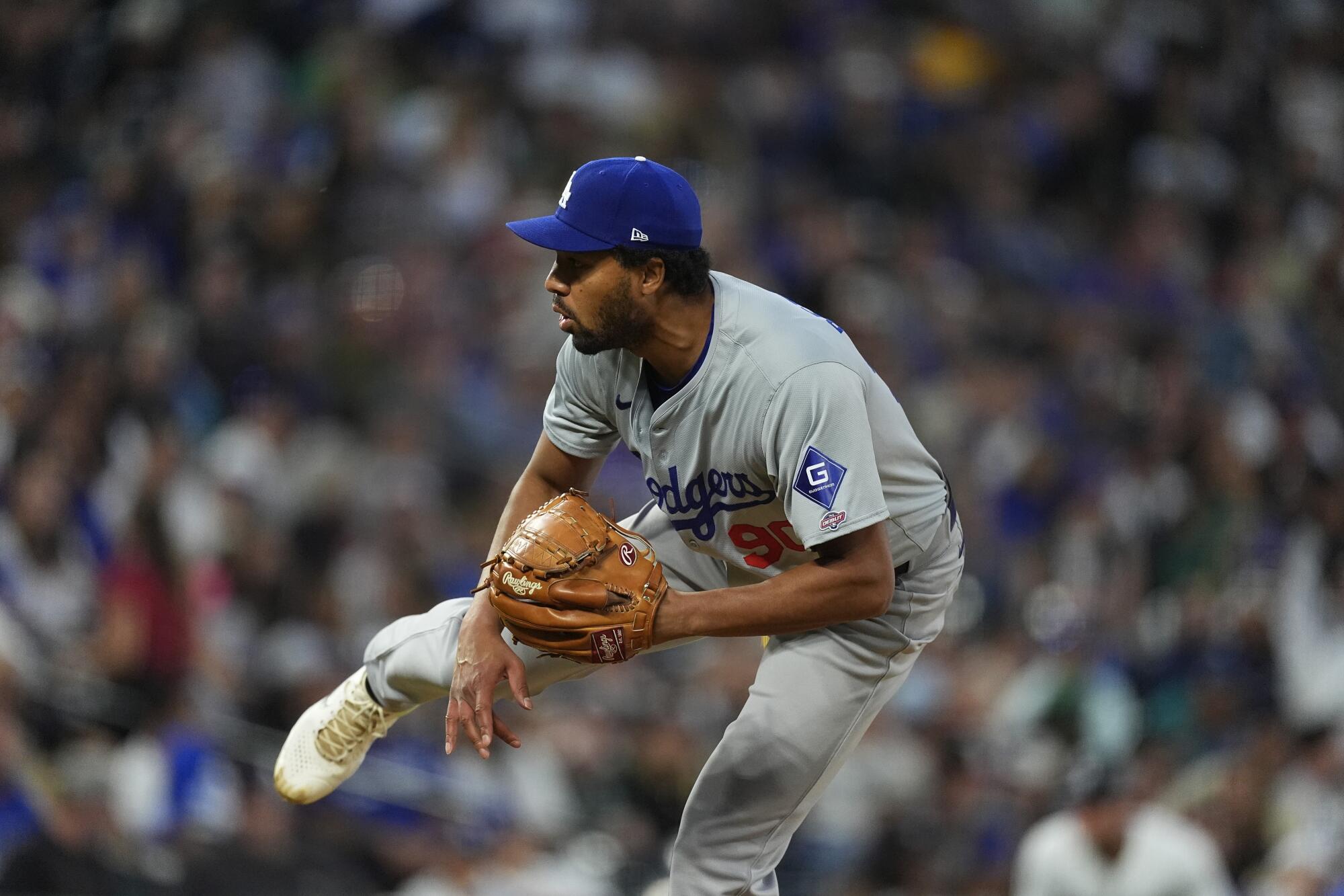 Dodgers'ın rölyef oyuncusu Michael Petersen, 18 Haziran'da Rockies'e karşı oynanan maçta.