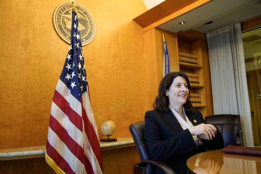 San Diego, California - April 16: U.S. Attorney Tara McGrath who took over leading the office late last year after the Senate confirmed her. McGrath sits down for an interview at the Federal Office Building in Downtown on Tuesday, April 16, 2024 in San Diego, California. (Alejandro Tamayo / The San Diego Union-Tribune)