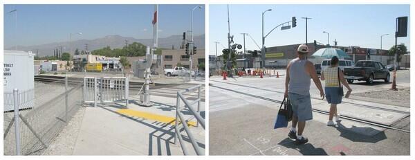 Glendale has added pedestrian safety devices at a new, and lightly traveled, crossing for the Grand Central Business Center, but the busy Sunland crossing, most dangerous on the Metrolink system, has no protection for pedestrians.