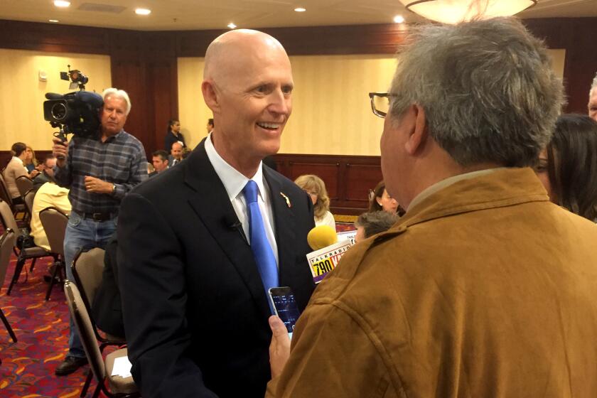 Florida Gov. Rick Scott is interviewed at the Valley Industry & Commerce Assn. luncheon on Monday in Woodland Hills.